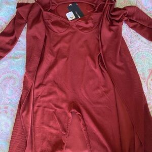 Fashion Nova Red Bodysuit & Cardigan Set